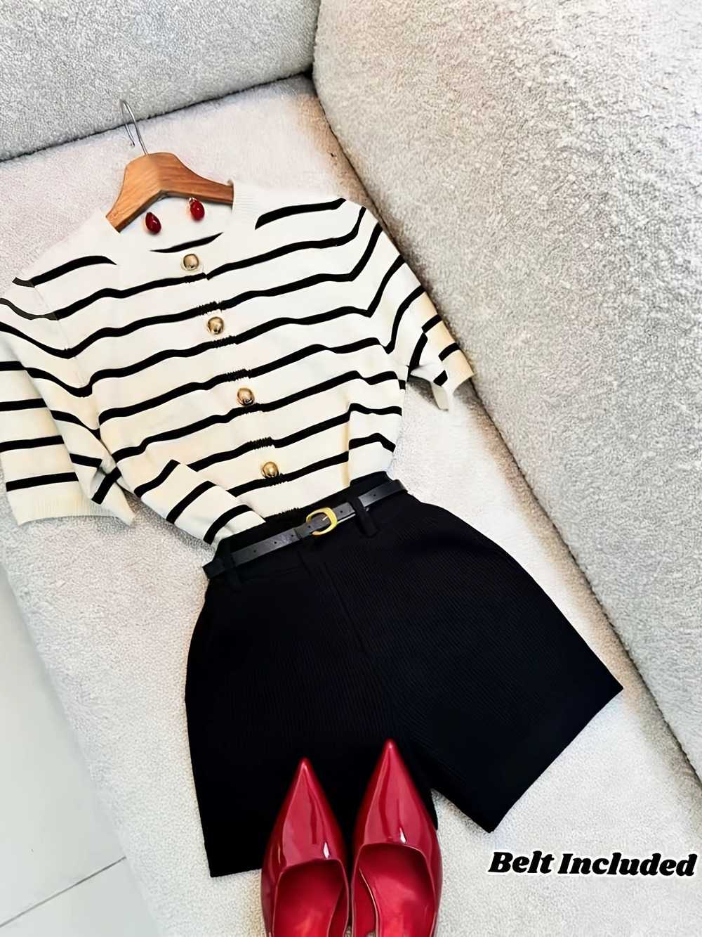 ZARA Striped Knit Top High Waist Wide Leg Shorts Set Women Spring Summer Casual